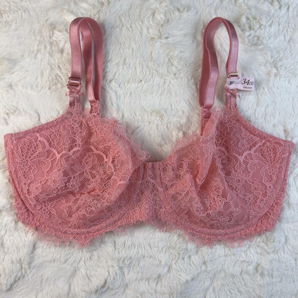 Victoria’s Secret‎ Dream Angels Unlined Uplift Sling Lace Bra Coral Pink 34DD